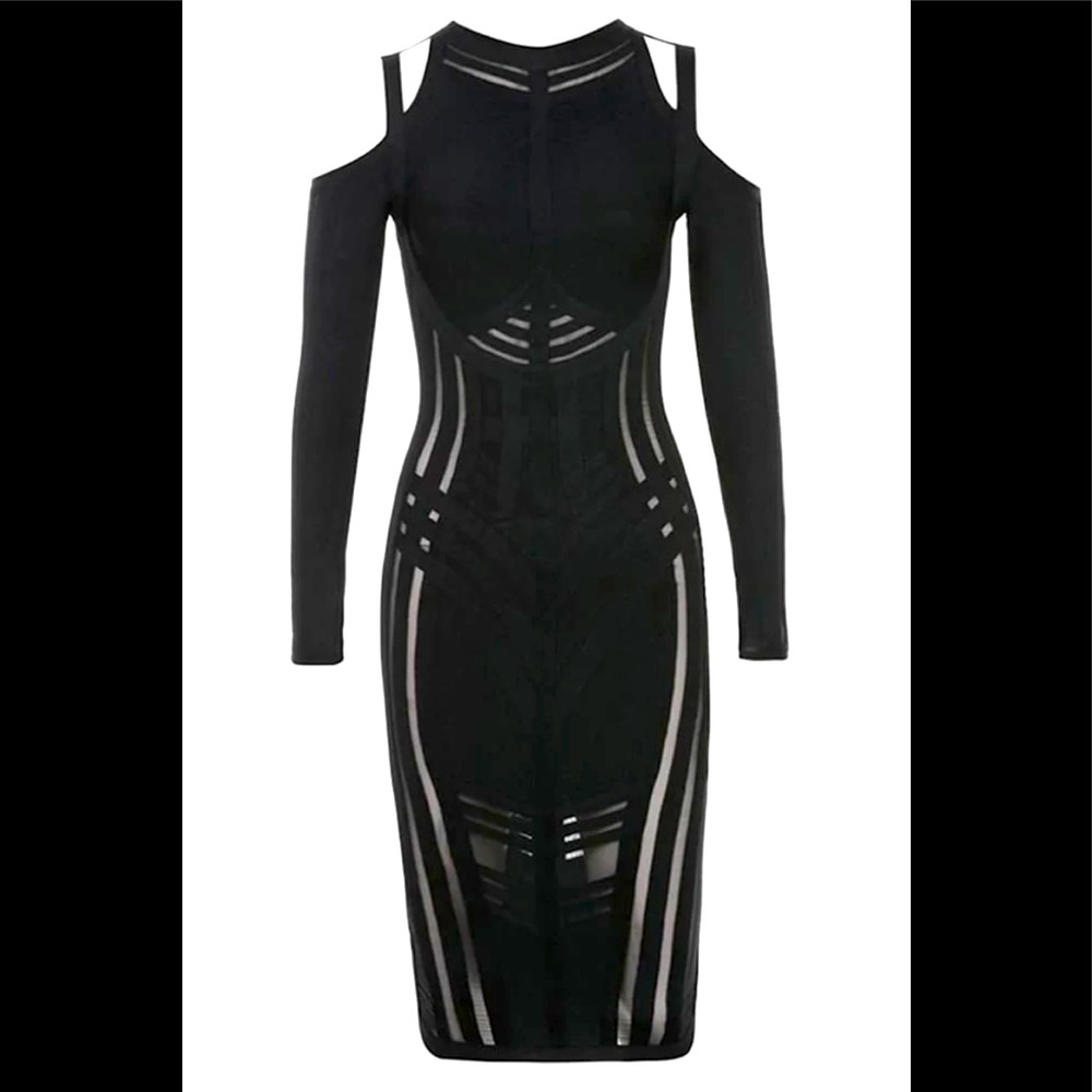 Black long sleeved body con bandage dress